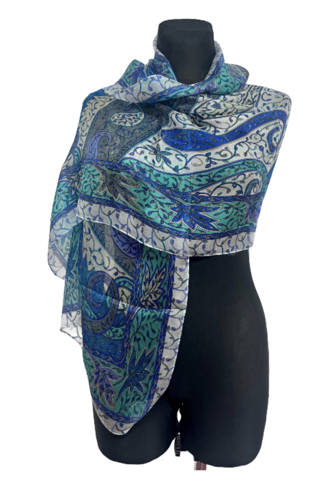 Hodvábny šál Modrozelený Paisley